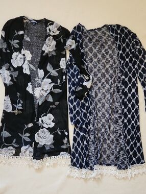 Bundle Freshman Black and Navy Sheer Knit Tops Kimono, Cardigan Size XS